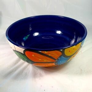 Ivanros Spanish 11” Hand Painted 3D Textured Floral Ceramic Serving Bowl